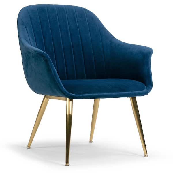 Glamour Home Angela Blue Velvet Accent Chair with Golden Metal Legs Stitching Accent