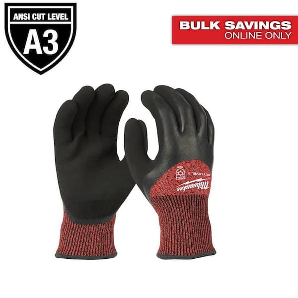 Medium Red Latex Level 3 Cut Resistant Insulated Winter Dipped Work Gloves