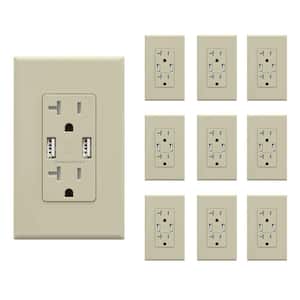3.6Amp USB Outlet, Dual Type A In-Wall Charger with 20 Amp Duplex Tamper Resistant Outlet, Ivory (10-Pack)