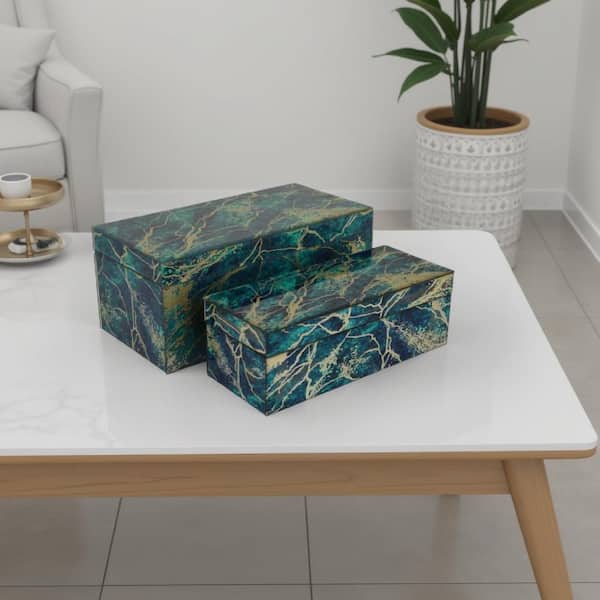 Dory Green and Blue 6.75 in. W x 6 in. H Accent Glass Decorative Box (Set of 2)