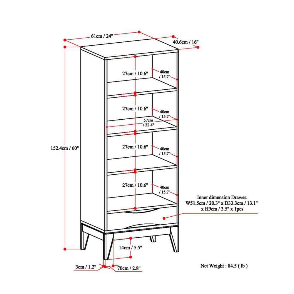 Transitional Solid Hardwood Adjustable Bookcase with Storage in White
