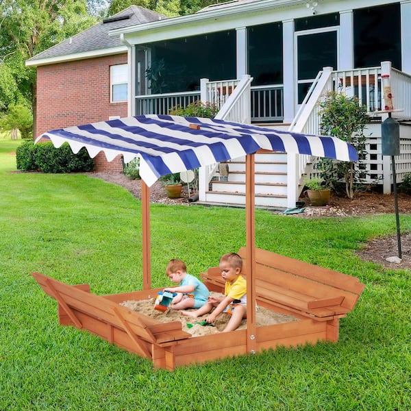 3.8 ft. W x 3.8 ft. L Outdoor Wood Kids Sandbox with Adjustable