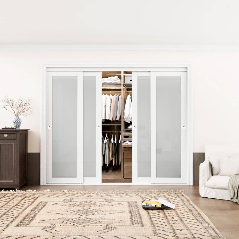 96 in. x 80 in. 1-Lite Tempered Frosted Glass White Finished Solid Core Interior Closet Sliding Door with Hardware price history on PriceWatchPro