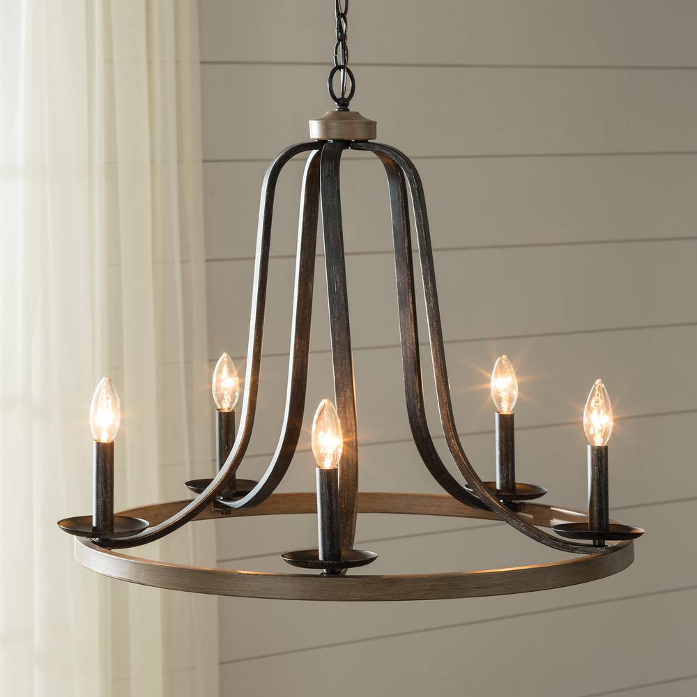 Conal Gray Metal 5-Light Outdoor Candle Chandelier