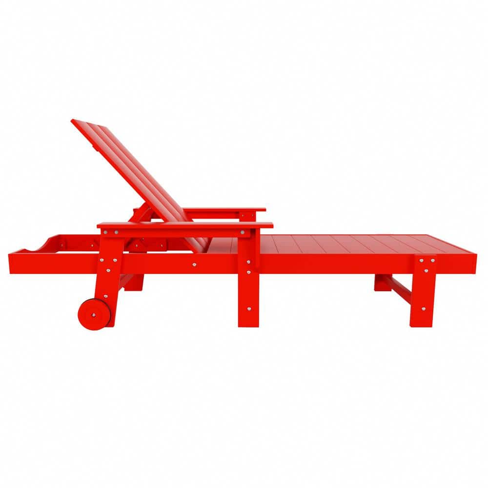 Red Poly All-Weather Chaise Lounge Set with Arms and Wheels