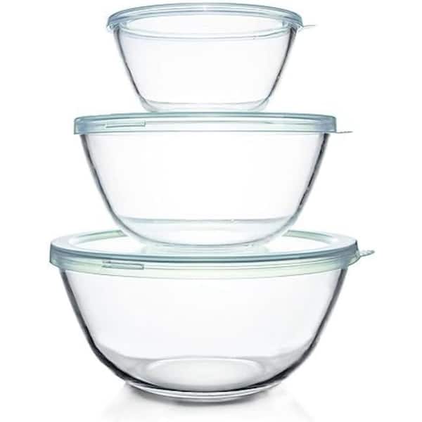 10.63in. 144fl.oz. Clear Transparent Glass Mixing Bowl Set Kitchen Storage Food Prep Dishwasher Safe (Set of 3)