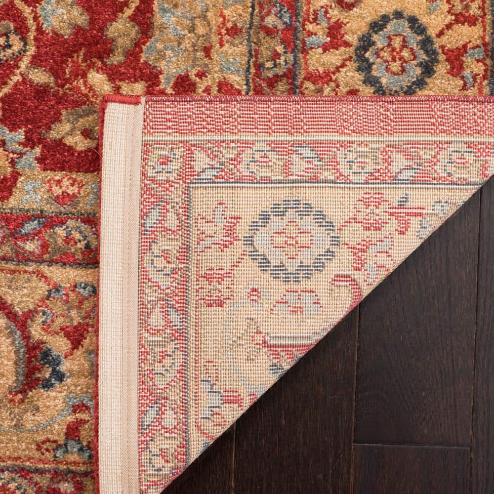 Red and Natural Rectangular Synthetic Persian Area Rug