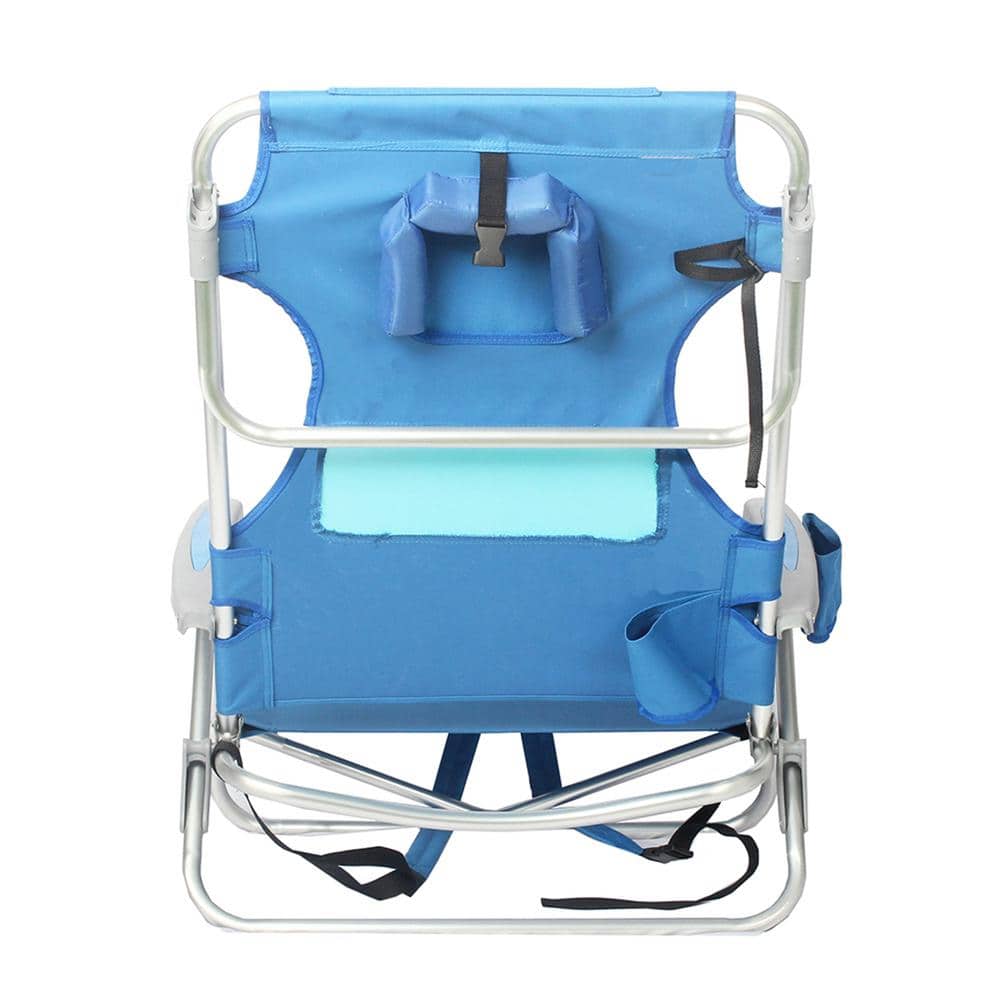 Blue Aluminum Frame Reclining Beach Armchair with Footrest