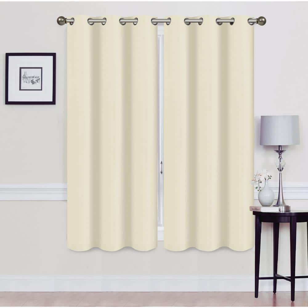 Madonna Ivory Solid Polyester Thermal 76 in. W x 63 in. L Grommet Blackout Curtain Panel (Set of 2) -  J&V TEXTILES, MADONNA 63 IVORY