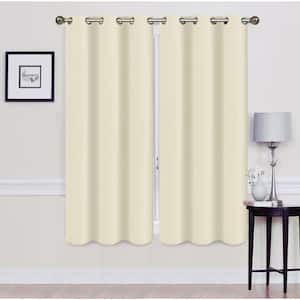 Madonna Ivory Solid Polyester Thermal 76 in. W x 63 in. L Grommet Blackout Curtain Panel (Set of 2)