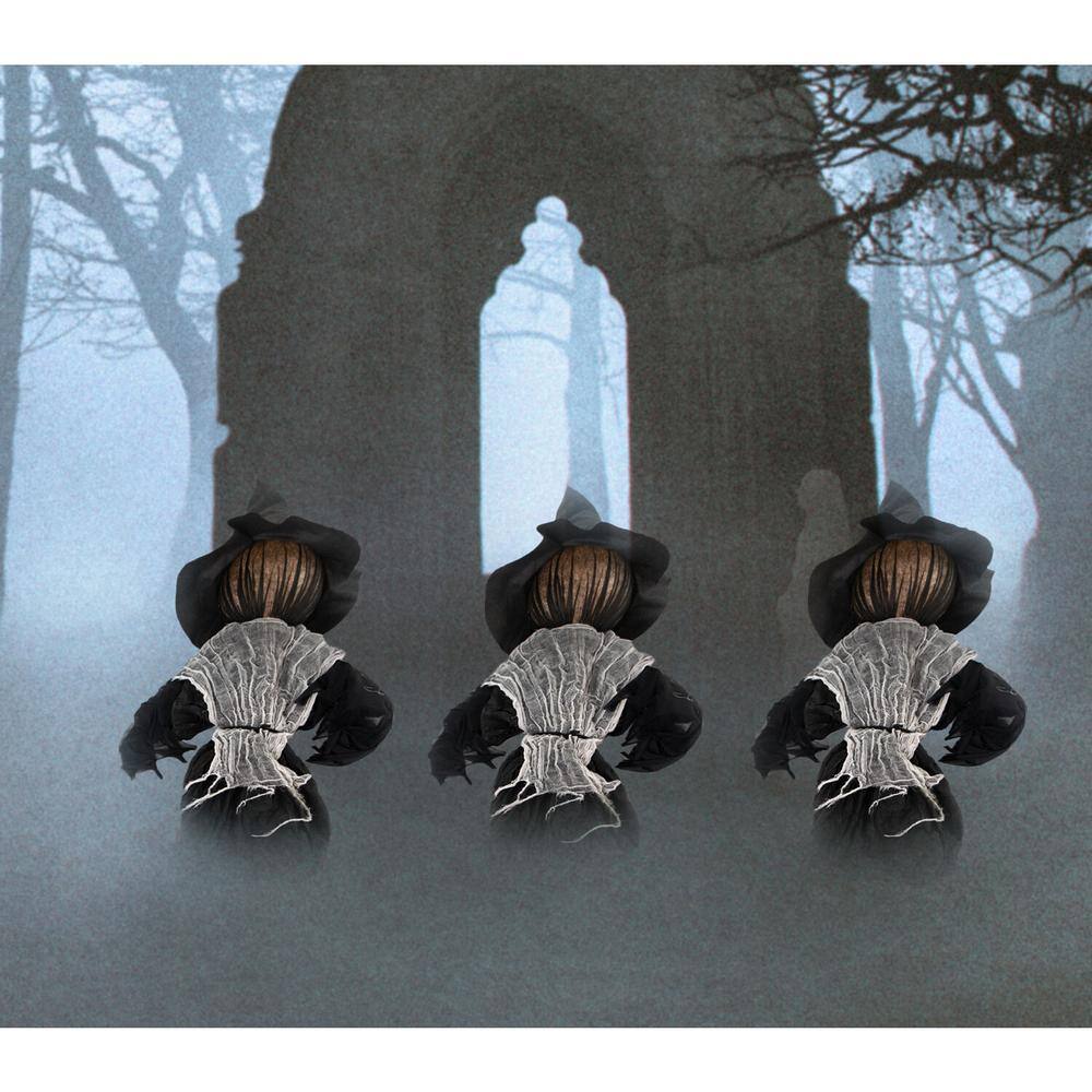 42-Inch Black and White Pre-Lit Animated Witch Trio Lawn Decor