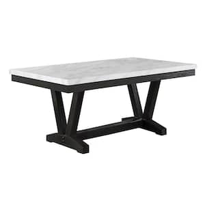Fannie White Faux Marble 72 in. 4 Legs Dining Table Seats 6