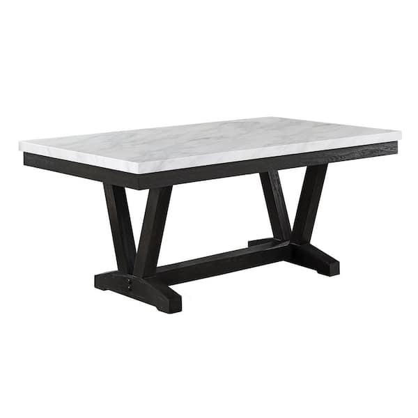 Best Quality Furniture Fannie White Faux Marble 72 in. 4 Legs Dining Table Seats 6