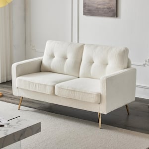 56.7 In. White Faux Sherpa 2-Seater Loveseat