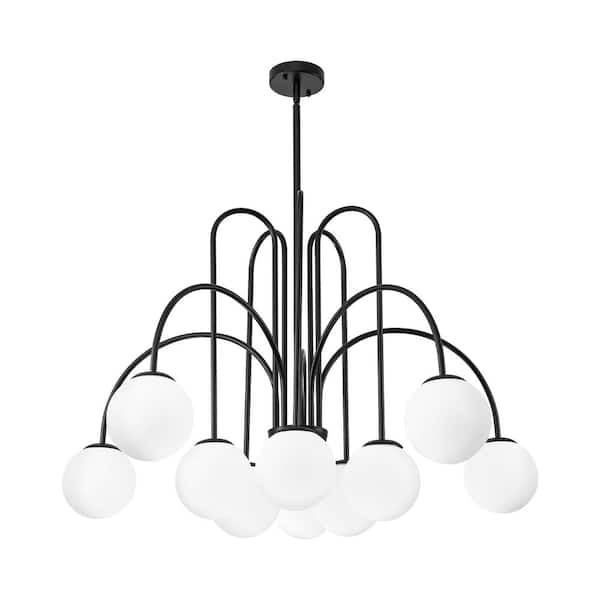 Ayden 10-Light Black Dimmable Sputnik Sphere Chandelier with Opal Glass Globe Bubble