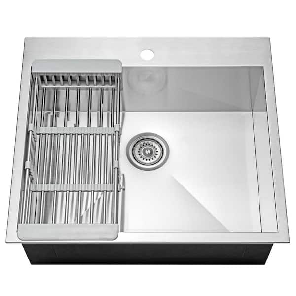 All-in-One 25 in. x 22 in. Drop-in Single Bowl Stainless Steel Kitchen Sink with Pull-Down Kitchen Faucet