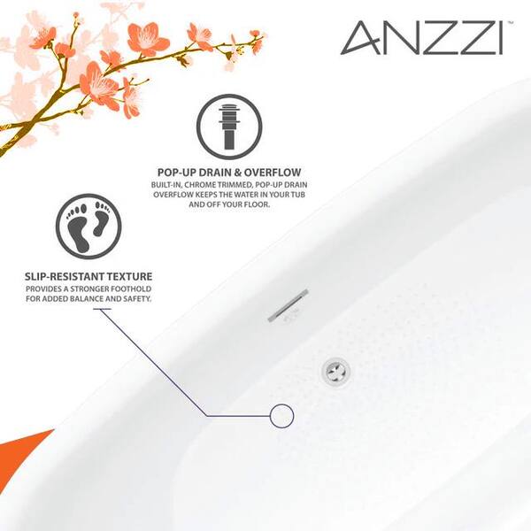 ANZZI Vite 60 in. L x 30 in. W Flat Bottom Acrylic Oval