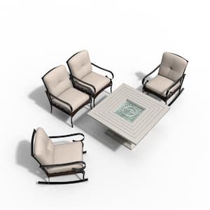 Kyra Gray 4-Piece Aluminum Patio Fire Pit Conversation Sofa Set with Beige Cushions
