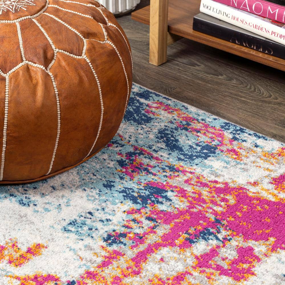 Sunset Modern Abstract Blue and Multicolor Synthetic 8' x 10' Area Rug