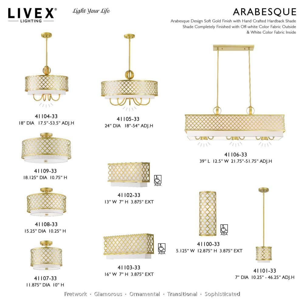 Arabesque Soft Gold Mini Pendant with Off-White Fabric Shade