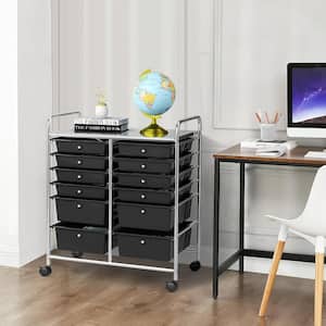 12-Drawers Plastic Rolling Storage Cart with Organizer Top in Black