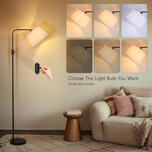 69 in. Black Modern 1-Light Arc Lantern Floor Lamp for Living Room with Lantern Fabric Lampshade