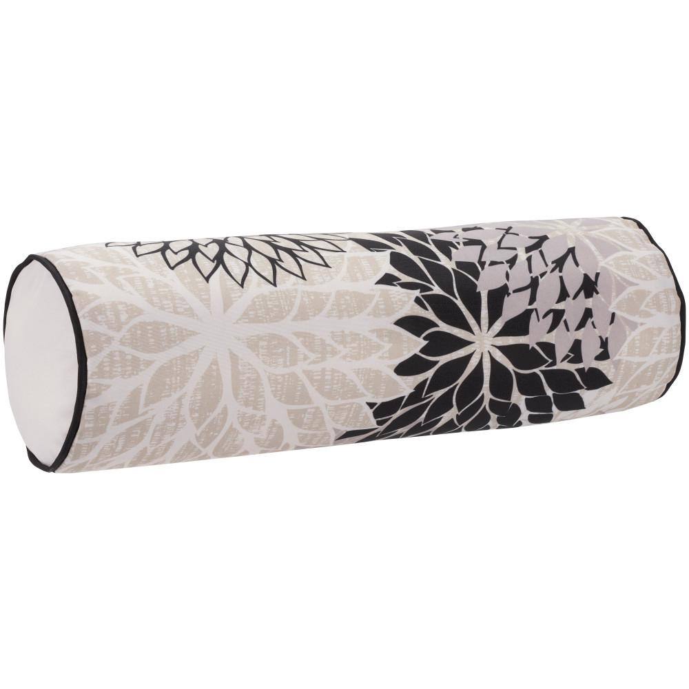 Aloha Black and White Floral Outdoor Bolster Pillow 6" x 20"
