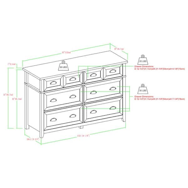 6 Drawer White Oak Dresser, Dressers Sizes