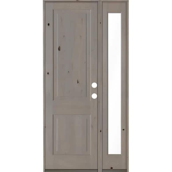 Krosswood Doors 46 in. x 96 in. Rustic knotty alder Left-Hand/Inswing Clear Glass Grey Stain Square Top Wood Prehung Front Door w/RFSL