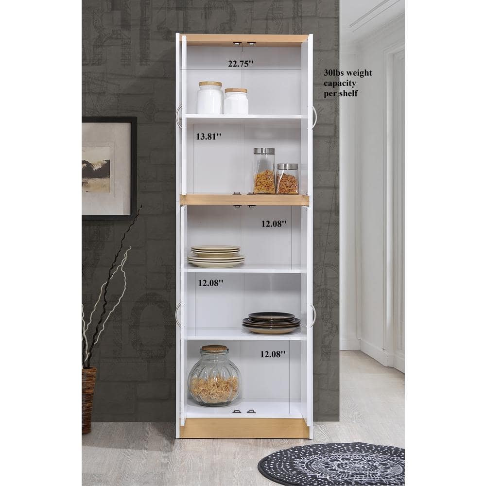 White and Oak 4-Door Kitchen Pantry Cabinet