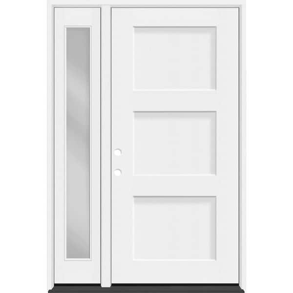 Steves & Sons Legacy 51 in. x 80 in. 3P Equal Shaker RHIS Unfinished White Fiberglass Prehung Front Door w/Clear 12 in. SL 6-9/16 Jamb