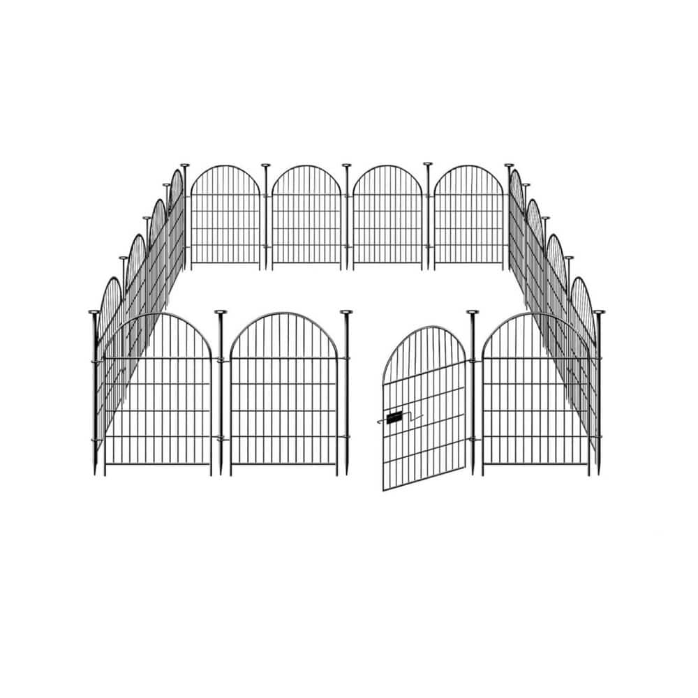 27 in. L x 32 in. H 16-Panels Metal Garden Fence Animal Barrier with Gate, 
