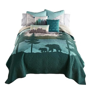 Bear Mountain UCC 3-Piece Blue and Green King Polyester Quilt Set