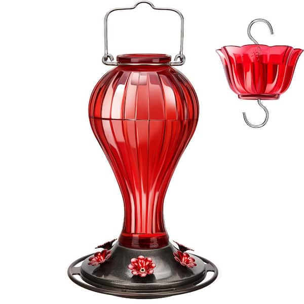 High Quality Red Glass Hanging Humming Bird Nectar Feeder-24 oz. with Ant Moat (1-Pack)