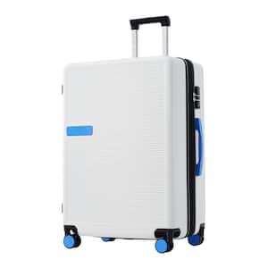 25 .2 in. White and Blue Expandable ABS Hardside Luggage Spinner 24 in. Suitcase with TSA Lock, Telescoping Handle