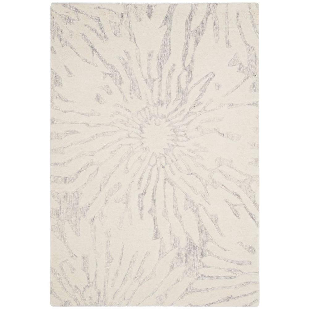 Hand-Tufted Silver/Ivory Wool Rectangular Area Rug, 4' x 6'