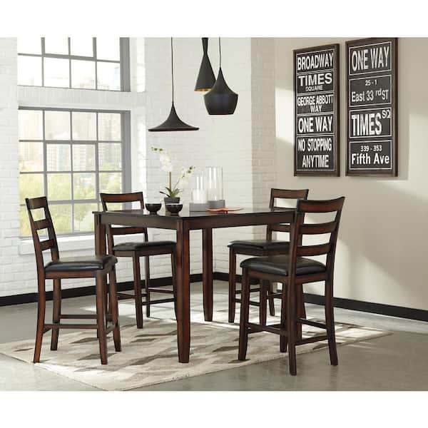 Coviar 5-Piece Square Brown Wood Counter Table Set Seats 4