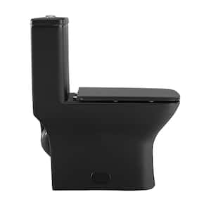 Carre 1-Piece 0.8/1.28 GPF Dual Flush Square Toilet in Matte Black, Seat Included