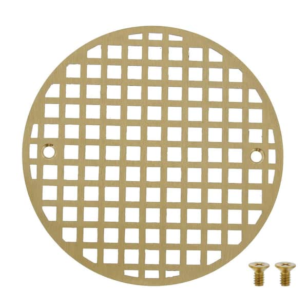 JONES STEPHENS 6 in. Round Cast Brass Heavy Duty Coverall Strainer in Polished Brass for Shower/Floor Drains