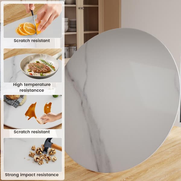 31.5 in. Round Sintered Stone Kitchen Lazy Susan Turntable for Dining Table Top in White