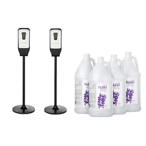 40 oz. Automatic Commercial Hand Sanitizer Dispenser and Floor Stand (2-Pack) with 1 Gal. Gel Sanitizer Case of 4