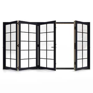 W5500 124 in. x 80 in. Black Right Hand/Outswing Aluminum Clad Wood 4-Panel Prehung Folding Patio Door w/10-Lite grid