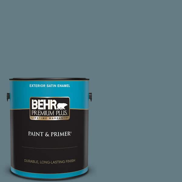 BEHR PREMIUM PLUS 1 gal. #540F-5 Smokey Blue Satin Enamel Exterior Paint & Primer