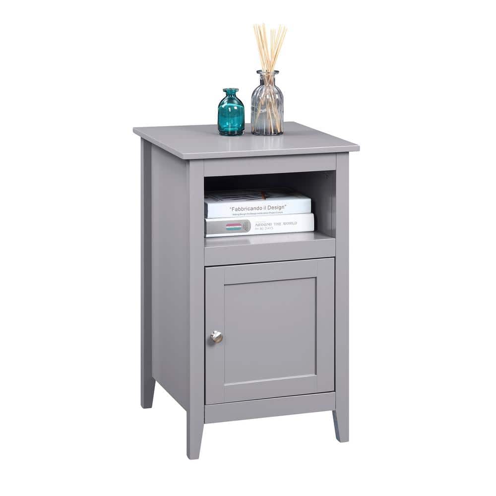 Gray Transitional MDF End Table with Storage Cabinet and Shelf