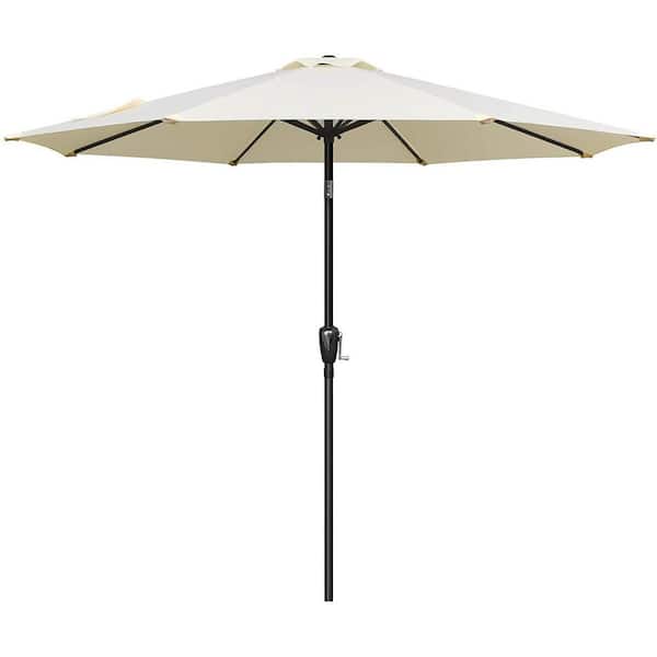JimsMaison 9 ft. Metal Market Umbrella in Beige with Push Button Tilt and 8 Sturdy Ribs