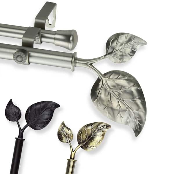 Rod Desyne 48 in. - 84 in. Telescoping Double Curtain Rod in Antique Brass with Ivy Finial