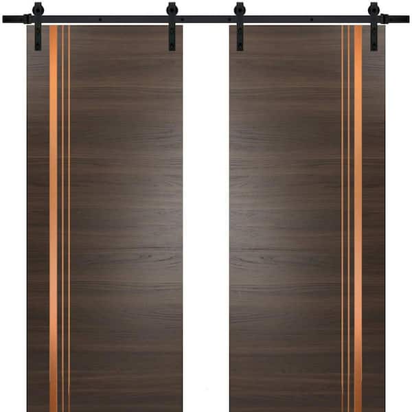 Sartodoors 32 in. x 80 in. 2 Panel Chocolate Ash Solid Wood with Honeycomb Sliding Barn Door with Hardware Kit
