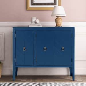 Modern Navy Blue U-style Accent Wood Storage Cabinet with Adjustable Shelf and 3-Doors