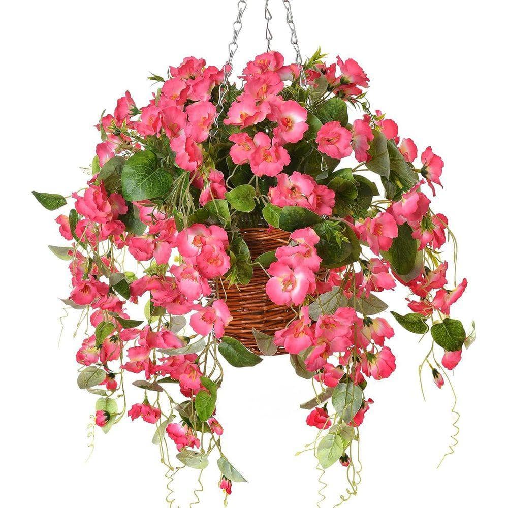 19.7 in Pink Outdoor Artificial Fake Hanging Hibiscus Flowers