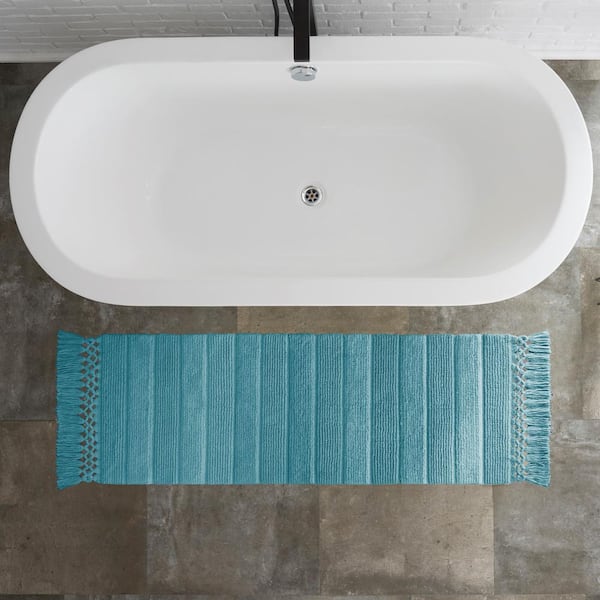 Rectangular Frayed Edge Turquoise Bath Rug